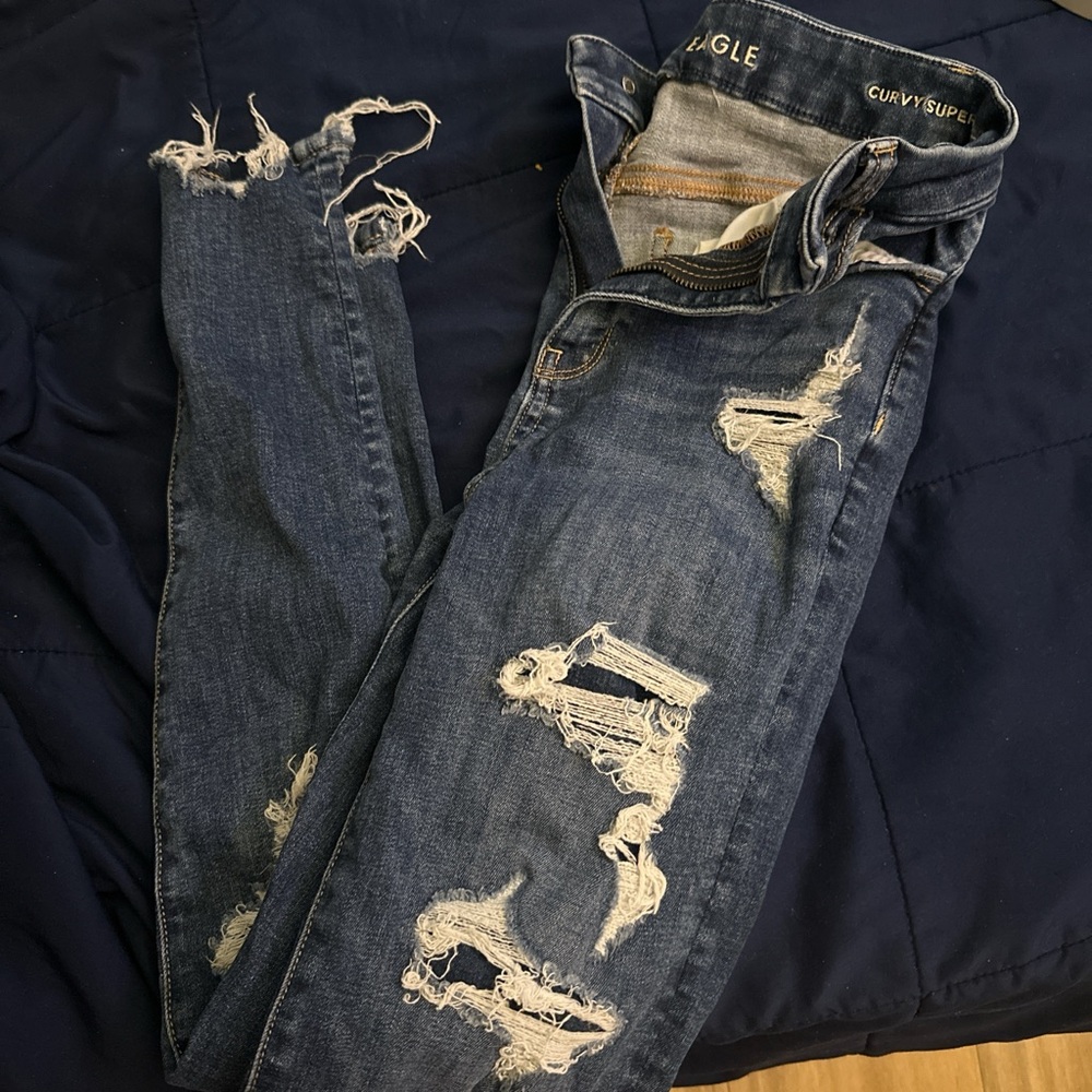American Eagle Outfitters Blue Distressed Jeggings